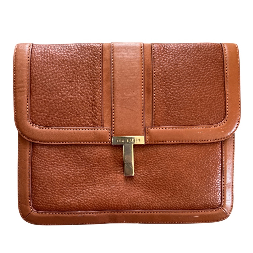 Ted Baker Tan Leather Lilsy Flap iPad Case with quirky French bulldog print